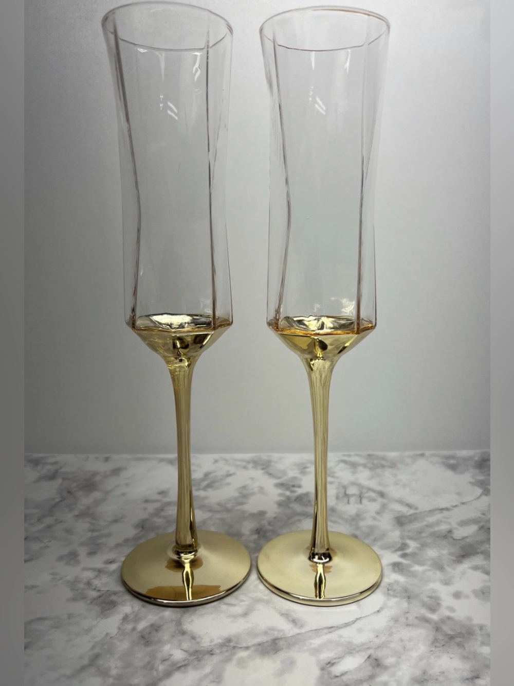 Rachel Zoe Gold Stem Champagne Flutes - Pair